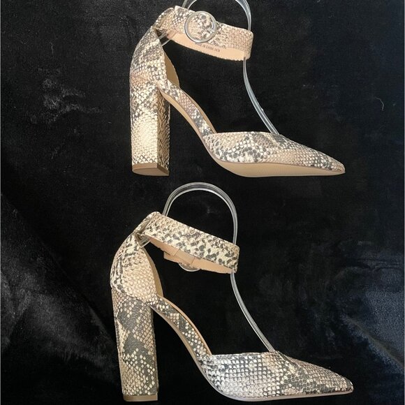 Madden Girl Saaxon Womens Heeled Sandal 7M Snake Print Pointed Toe Block Heel - Picture 3 of 10